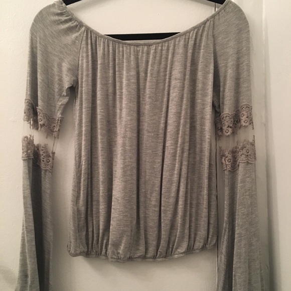 POL Off The Shoulder Lace Inset Blouse Sz XS - Picture 5 of 6